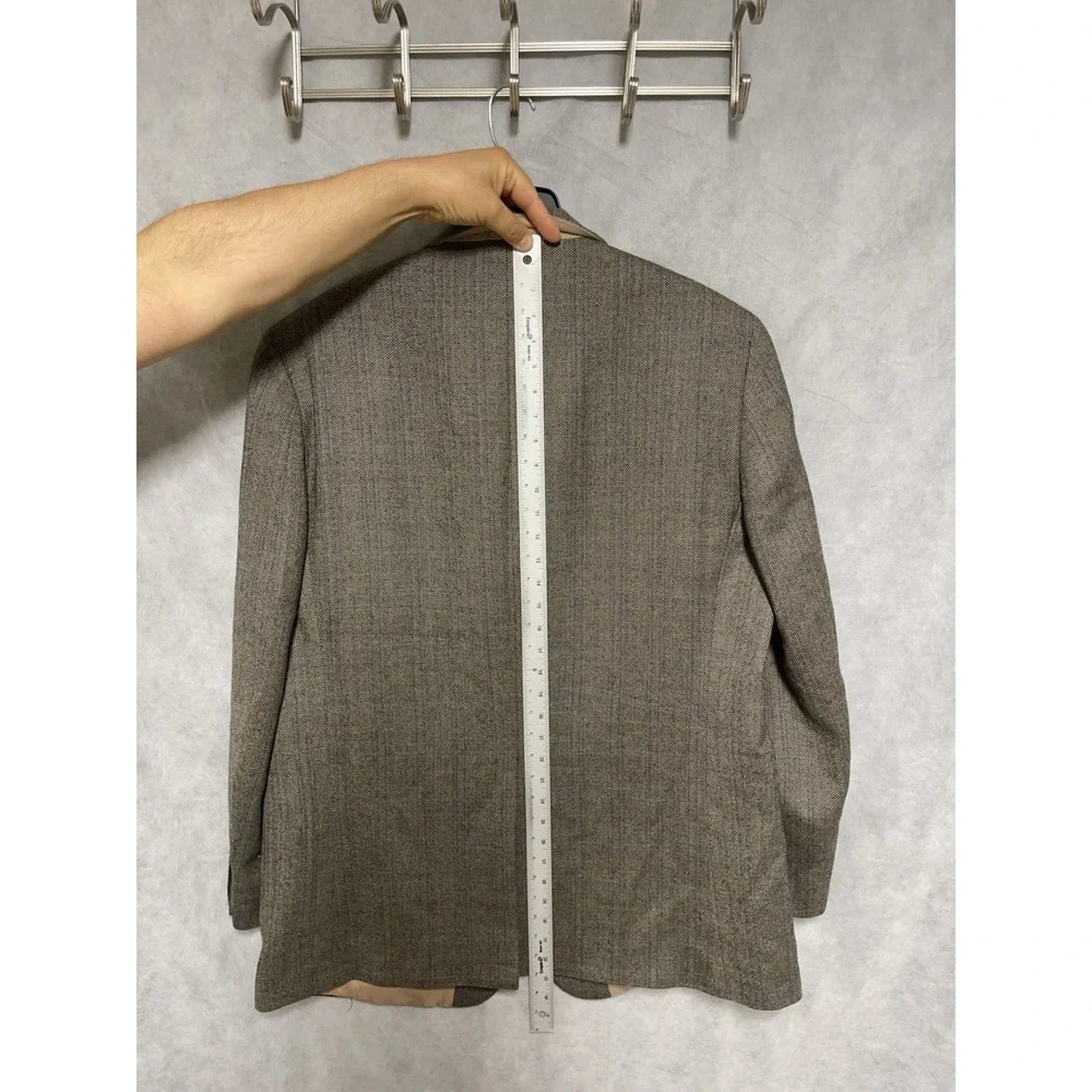 Ralph Lauren Blazer Men 46L Beige Blue Herringbone 3B Winter Flannel Wool Luxury